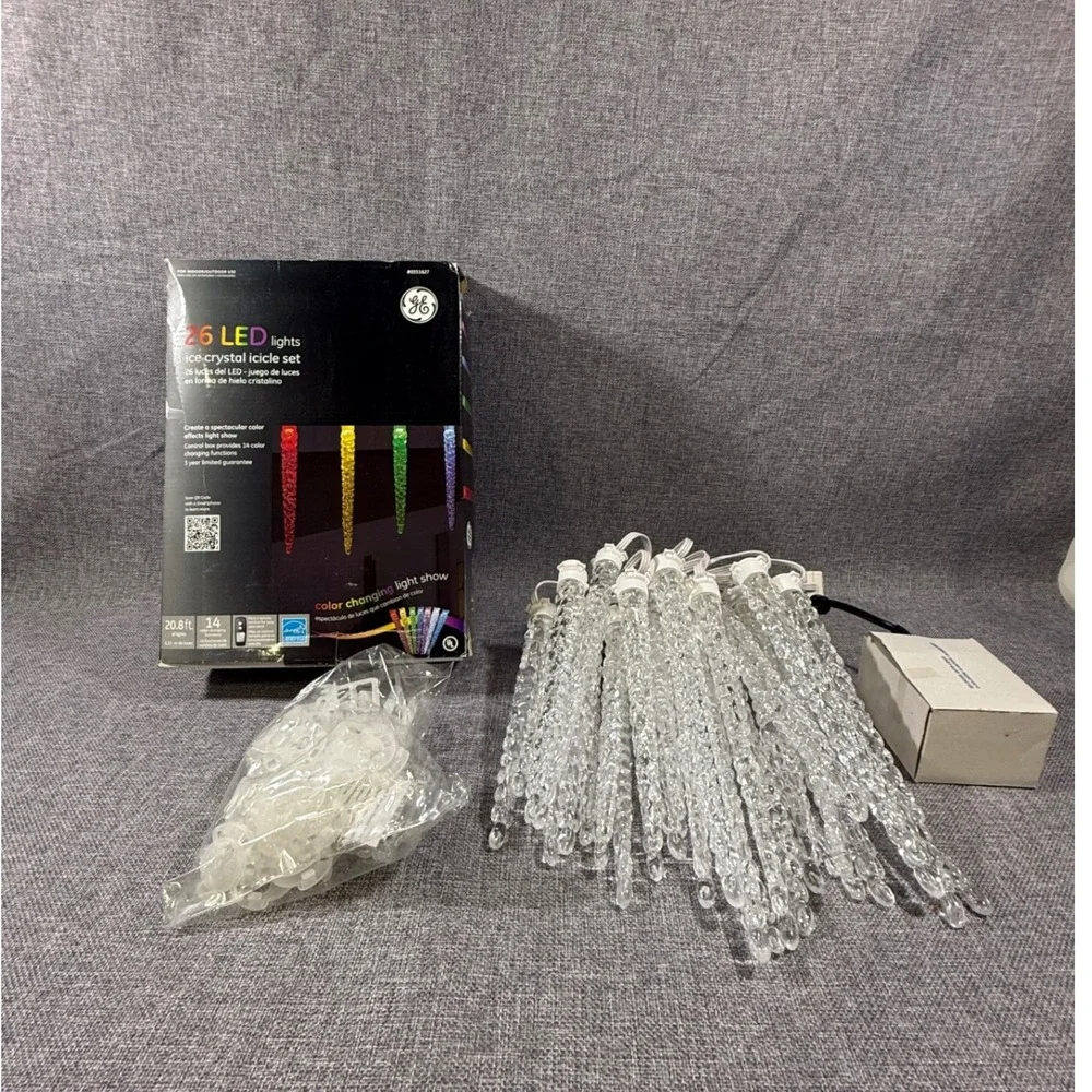 NEW GE LED Color Changing Ice Crystal Icicle Lights Set 20.8ft 26ct Holiday